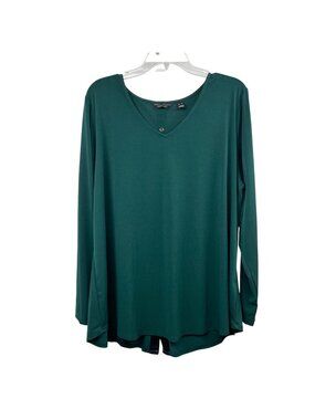 Susan Graver Snap Up Back Blouse Long Sleeve Green/Multi Size XL